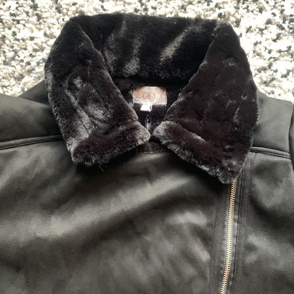 Beach Riot Jacket Black Faux Fur Lined Diagonal Zip BR1468 Women's Size Large - Picture 5 of 14